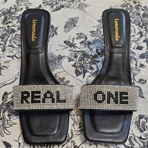 Lemonade Rhinestone "Real One" Heeled Slip On Sandal